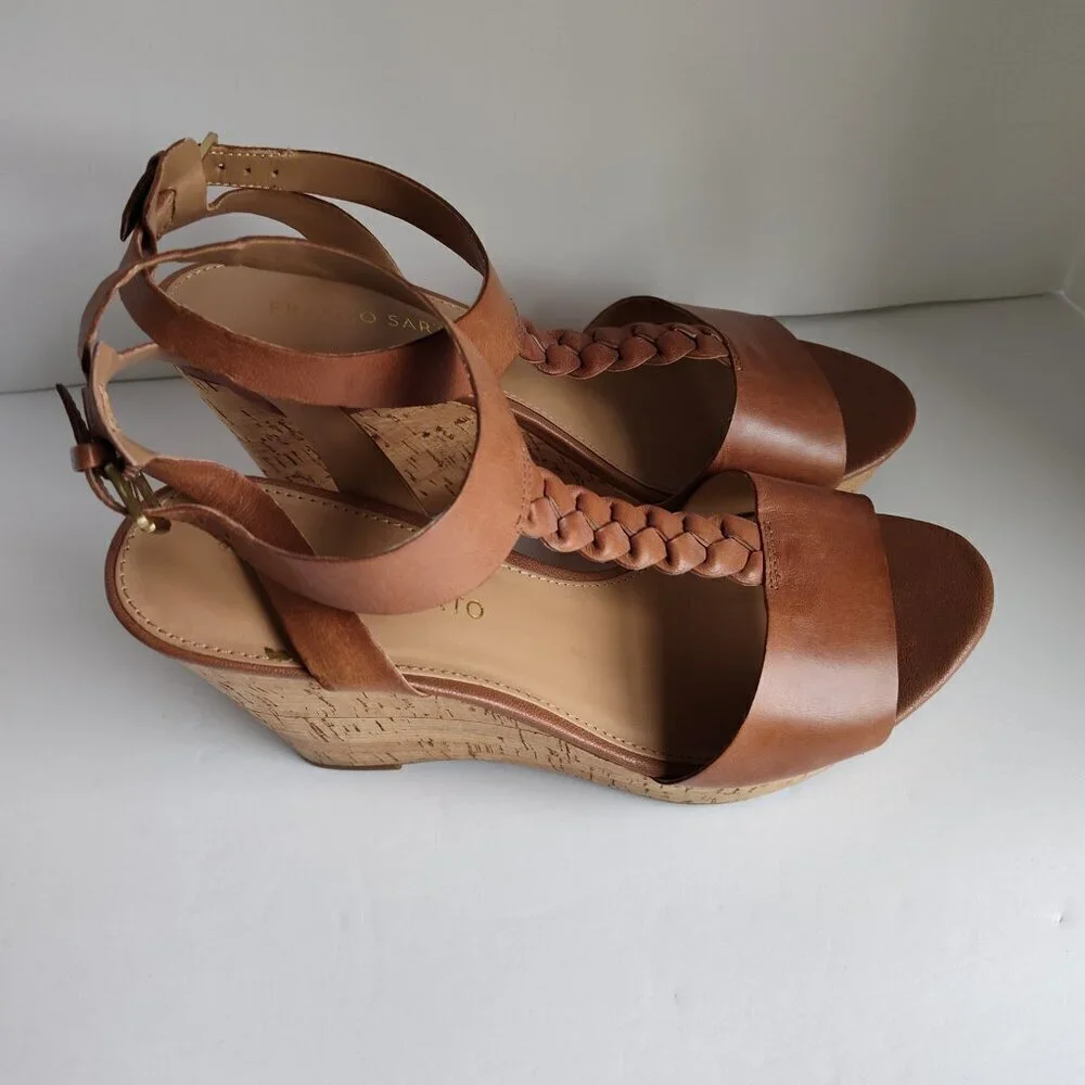 Franco Sarto Tan Leather Wedge Sandal